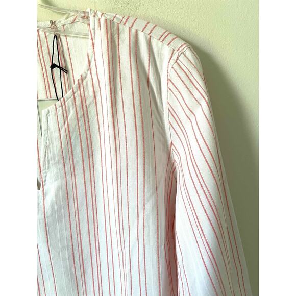 UNTUCKit Striped Linen Cotton Tunic Blouse Top White Pink Size 8 NEW - Picture 3 of 8